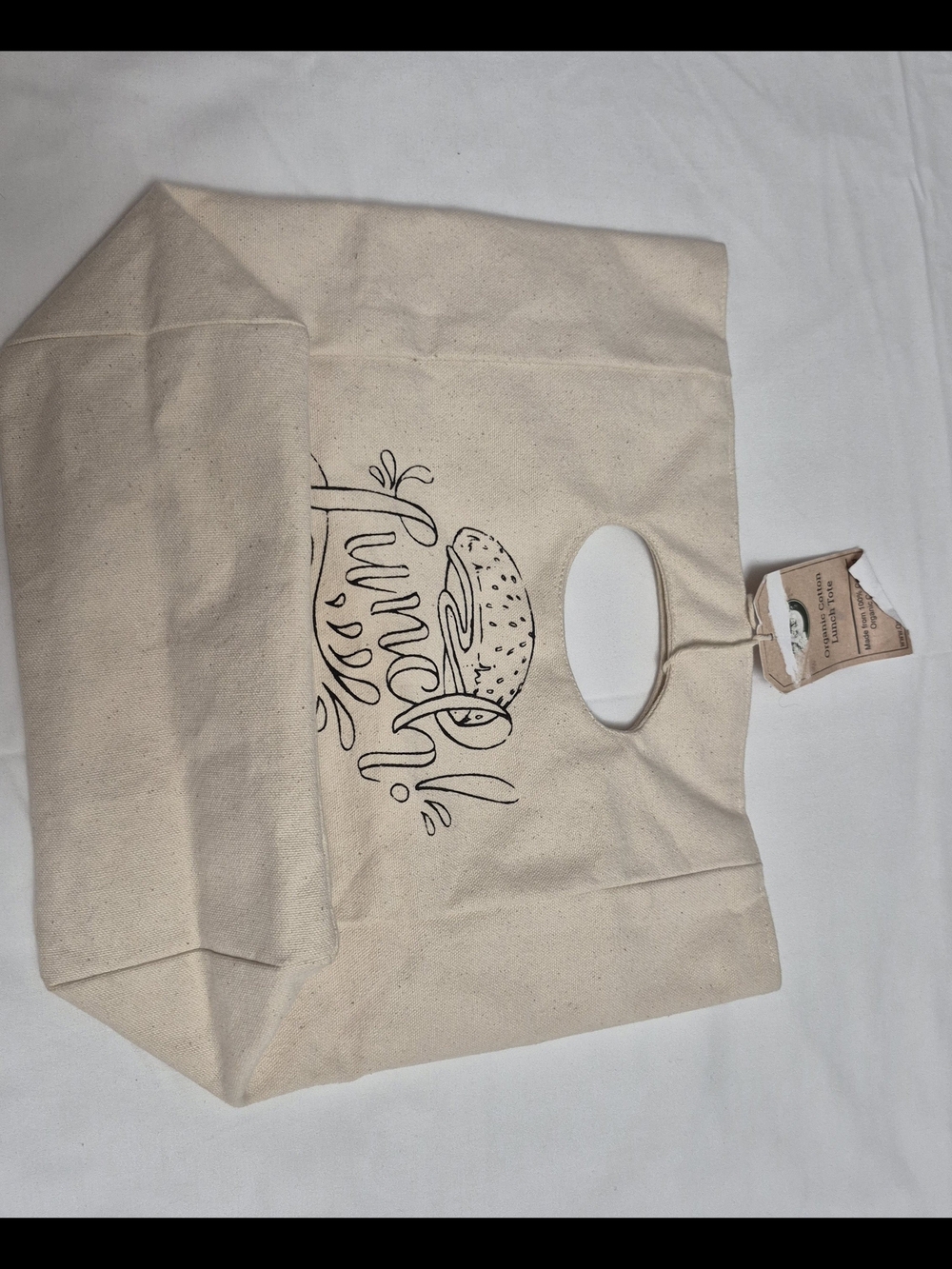 Canvas Lunch Tote Bag in Natural with Burger Print - Picture 3 of 6